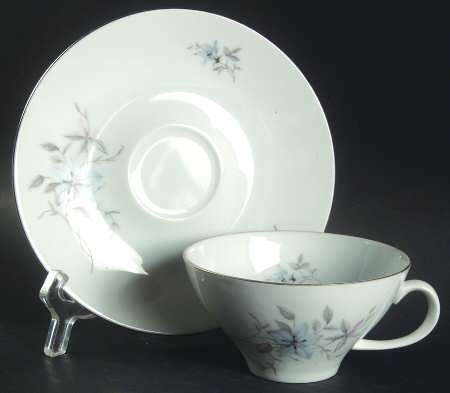 Blue Fantasy (Platinum Trim) Flat Cup & Saucer Set
