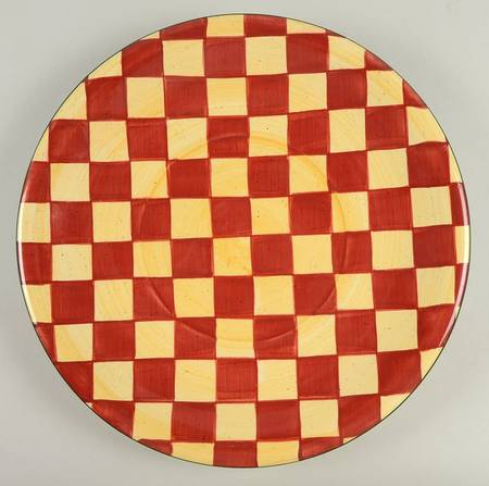 Red Check Rooster 12" Chop Plate (Round Platter)
