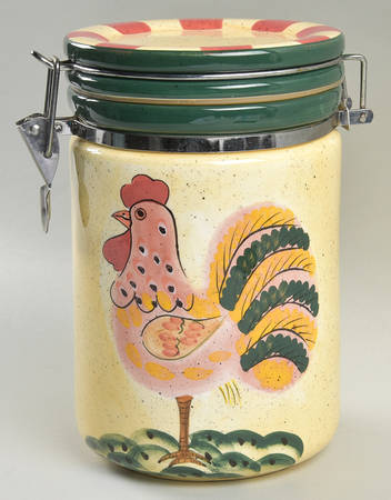 Red Check Rooster 8" Storage Jar & Lid