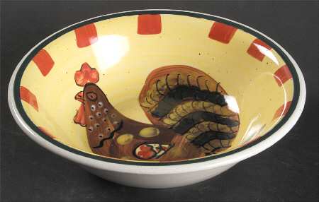 Red Check Rooster Coupe Soup Bowl
