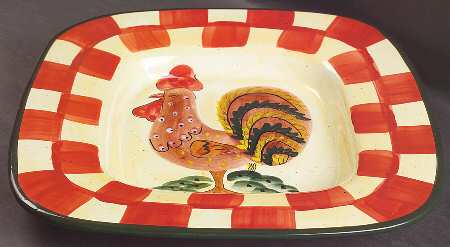 Red Check Rooster 12" Square Dish