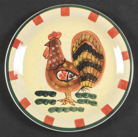 Red Check Rooster Salad Plate