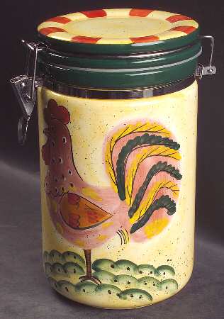 Red Check Rooster 9" Storage Jar & Lid