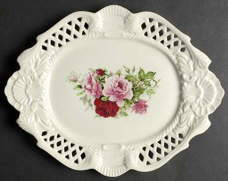 Victorian Rose 12" Pierced Oval Serving Platter by Baum Brothers