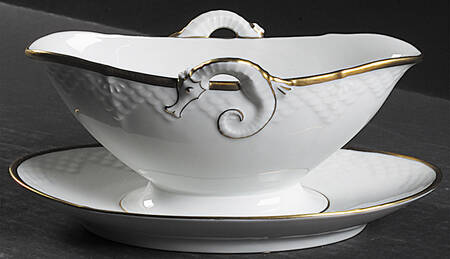 Akjaer (White Background) Gravy Boat with Attached Underplate