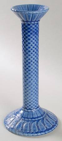 Basketweave Blue 9" Tall Candlestick