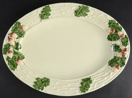 Oak Leaf White and Green 15" Oval Serving Platter