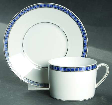 Athena Platinum Navy Flat Cup & Saucer Set