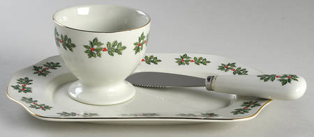 Holly (Gold Trim) 3 Piece Cheese Crock Set