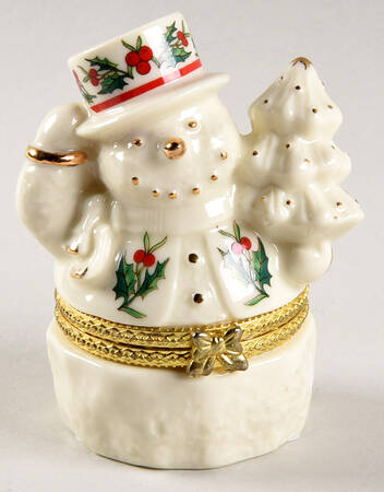 Holly (Gold Trim) Figural Covered Box with Hinged Lid