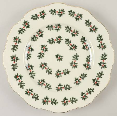 Holly (Gold Trim) Cake Plate