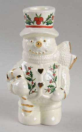 Holly (Gold Trim) Snowman Candleholder