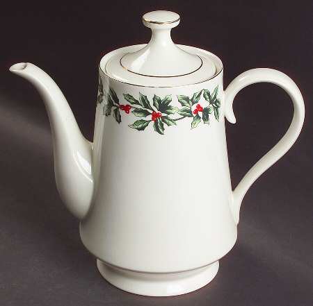 Holly (Gold Trim) Coffee Pot & Lid