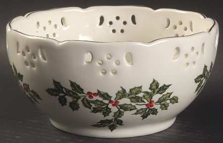 Holly (Gold Trim) Pierced All Purpose Bowl