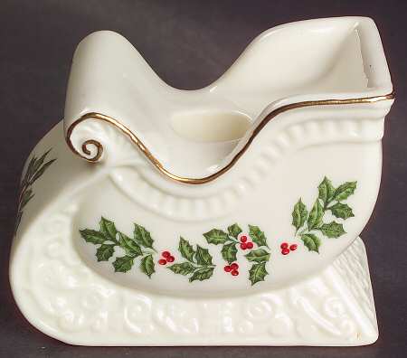 Holly (Gold Trim) Sleigh Figural Candlestick
