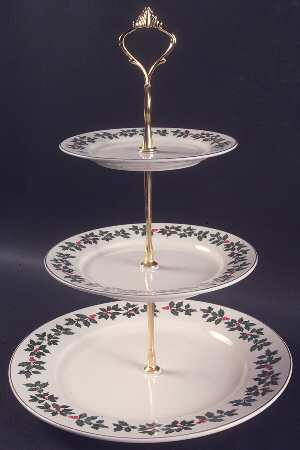 Holly (Gold Trim) 3 Tier Serving Tray