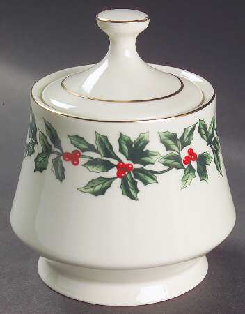 Holly (Gold Trim) Sugar Bowl & Lid