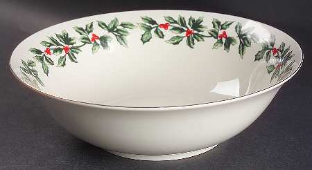 Holly (Gold Trim) 9" Round Vegetable Bowl