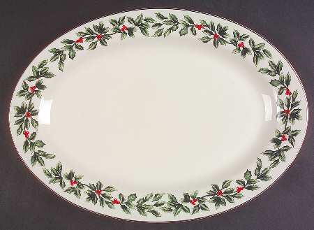 Holly (Gold Trim) 14" Oval Serving Platter
