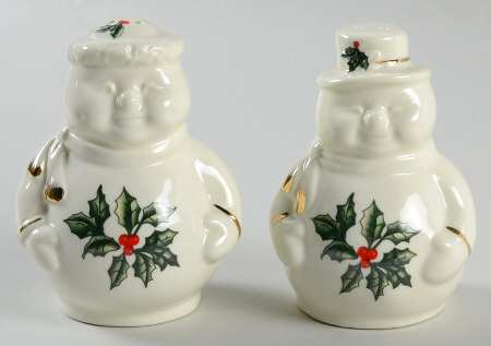 Holly (Gold Trim) Figural Salt and Pepper Set