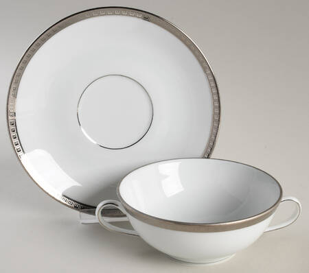 Athena Platinum Flat Cream Soup Bowl & Saucer Set by Bernardaud