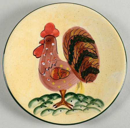 Red Check Rooster (Green Trim) Salad Plate