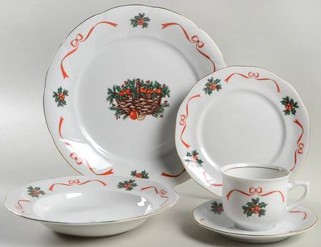 Basket of Cheer (Scalloped, Swirl Embossed) 5 Piece Place Setting