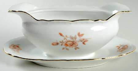Alpin Rose (Roses Center, Embossed Ribs) Gravy Boat with Attached Underplate