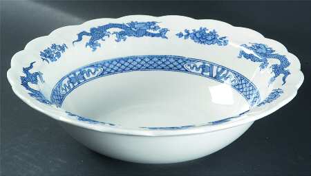 Dragon Blue (Gold Trim) 9" Round Vegetable Bowl