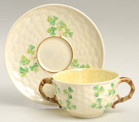 Shamrock (Older Black Backstamps) Flat Bouillon Cup & Saucer