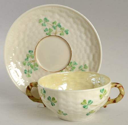 Shamrock (Older Black Backstamps) Flat Cream Soup Bowl & Saucer Set