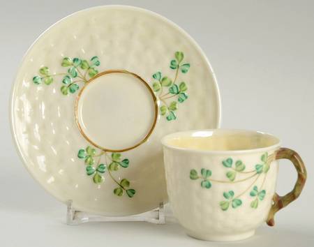 Shamrock (Older Black Backstamps) Flat Demitasse Cup & Saucer Set