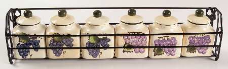 Grape Writing Collection Spice Jar Set with Metal Holder