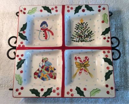 Whimsy 4-Part Square Relish & Metal Stand