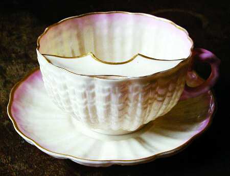Tridacna Pink (Gold Trim) Mustache Cup & Saucer Set