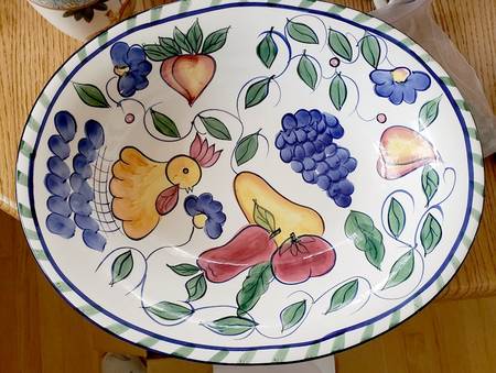 Rooster & Fruit 14" Large Oval Bowl