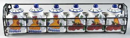 Rooster & Fruit Spice Jar Set with Metal Holder