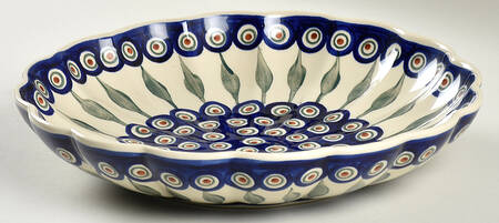 Peacock 11" Scalloped Bowl by BOLESLAWIEC