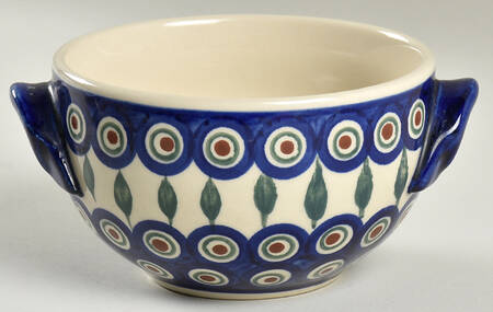 Peacock Individual Handled Bowl by BOLESLAWIEC