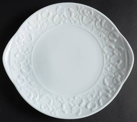 White Winter Handled Cake Plate