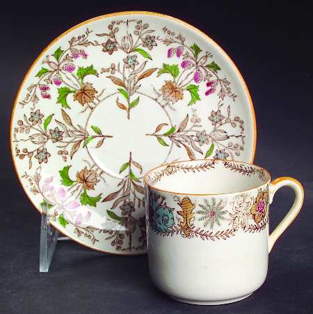 Lahore Brown (Tan Flowers) Flat Demitasse Cup & Saucer Set