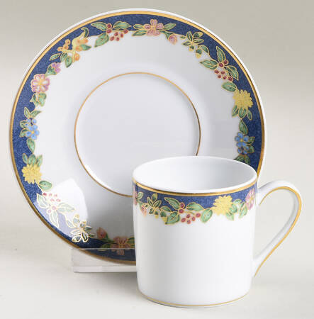 Fiorini (Gold Outlined Flowers) Flat Demitasse Cup & Saucer Set