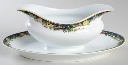Fiorini (Gold Outlined Flowers) Gravy Boat with Attached Underplate