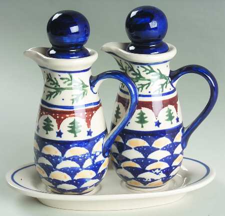 Evergreen 2 Oil/Vinegar Cruets with Stoppers on Tray