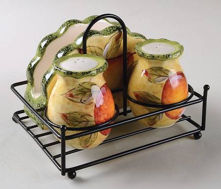 Tuscan Fruit Napkin Holder & Salt&Pepper Set W/ Metal Stand