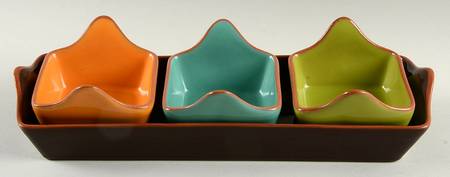 Plancha Condiment Set - Set of 3 Motif Bowls with Tray