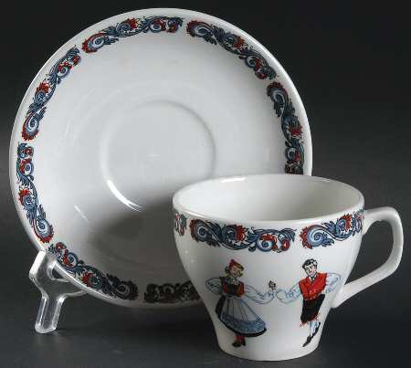 Hardanger Dancers Flat Cup & Saucer Set by Figgjo (Norway)