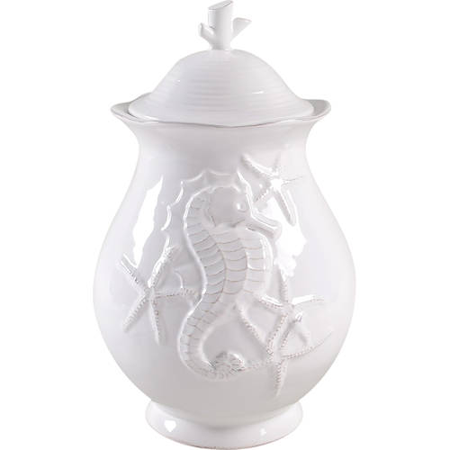 Seahorse and Seashell Menagerie White 7" Storage Jar & Lid