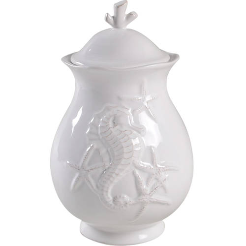 Seahorse and Seashell Menagerie White 6" Storage Jar & Lid
