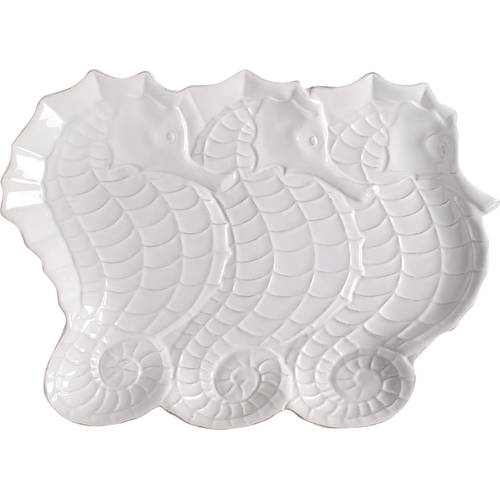 Seahorse and Seashell Menagerie White 14" Figural Platter